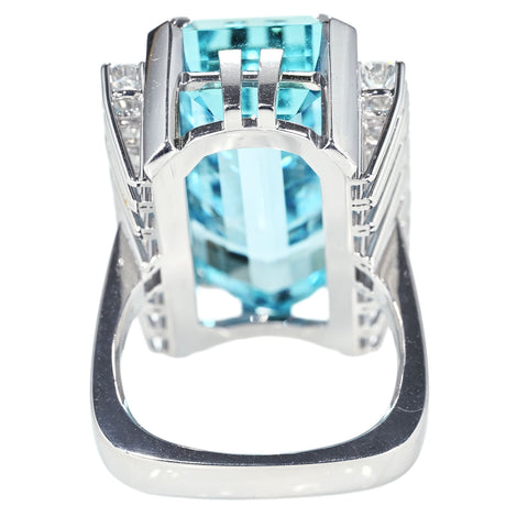 【中古】K14WG AQUAMARINE RING アクアマリンリング AQ32.87ct D2.23ct 24.5g