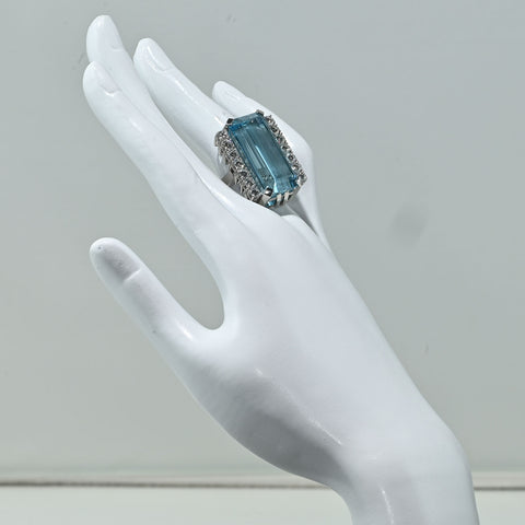 【中古】K14WG AQUAMARINE RING アクアマリンリング AQ32.87ct D2.23ct 24.5g