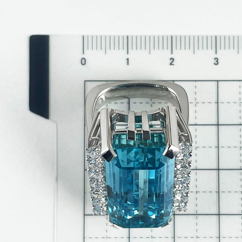 【中古】K14WG AQUAMARINE RING アクアマリンリング AQ32.87ct D2.23ct 24.5g