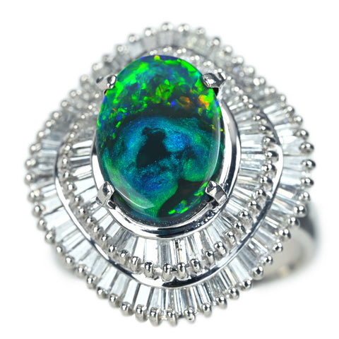 【中古】PT900 BLACK OPAL ブラックオパールリング BO2.81 D1.30ct 13.2g #12