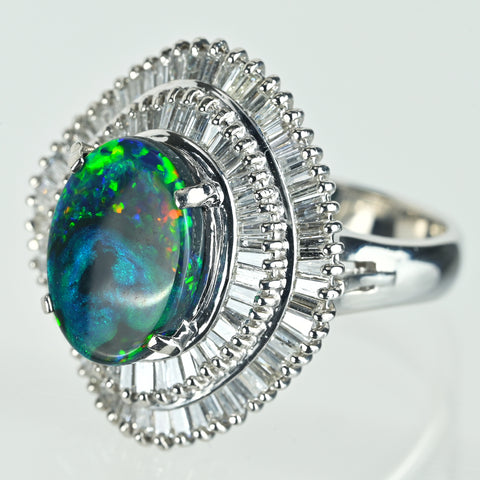 【中古】PT900 BLACK OPAL ブラックオパールリング BO2.81 D1.30ct 13.2g #12