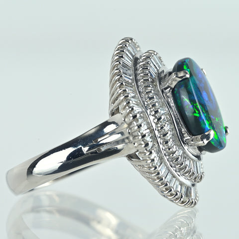 【中古】PT900 BLACK OPAL ブラックオパールリング BO2.81 D1.30ct 13.2g #12