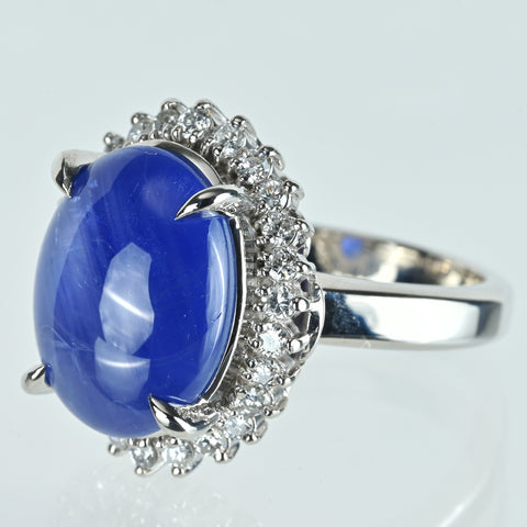 【中古】PT900 STAR SAPPHIREスターサファイアリング 12.85ct D0.50ct 14.1g #12