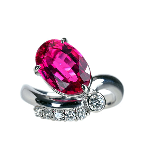【中古】PT900 RUBELLITE TOURMALINEルベライトリング 3.51ct D0.21ct NGL鑑別書付き 8.0g #9