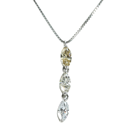 Pre-owned PT850/PT900 Marquise-Cut Diamond Pendant Necklace, 0.261ct, 0.285ct, 0.321ct, 3.4g 