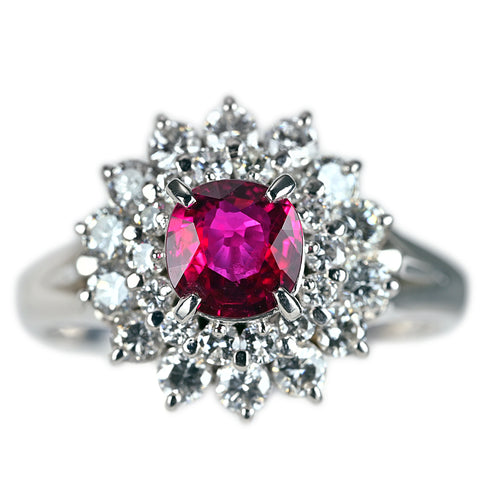 【中古】PT900 RUBY ルビーリング R0.71ct D0.70ct 7.2g #11.5