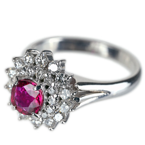 【中古】PT900 RUBY ルビーリング R0.71ct D0.70ct 7.2g #11.5