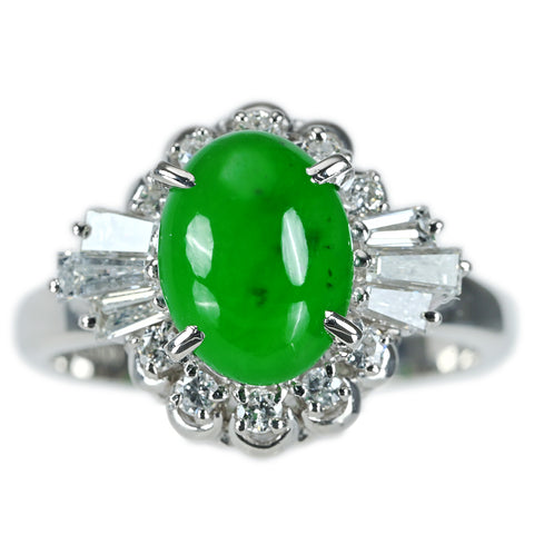 【中古】PT900 JADEITE ヒスイリング 2.15ct D0.40ct CGLソ 7.2g #12