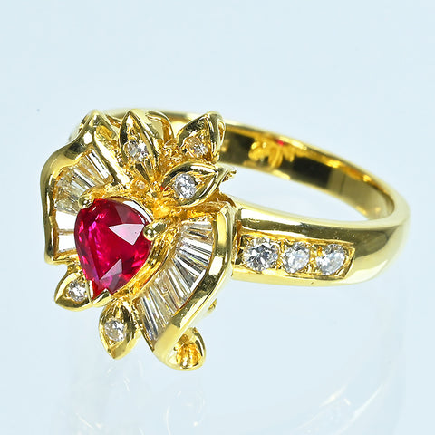 【中古】K18YG RUBYルビーリング R0.58ct D0.62ct.7.0g #12.5