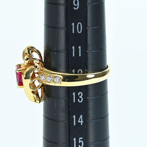【中古】K18YG RUBYルビーリング R0.58ct D0.62ct.7.0g #12.5
