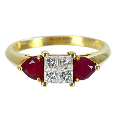 【中古】K18YG DIAMOND RING ダイヤモンド・ルビーリング D0.40ct 3.1g #12.5