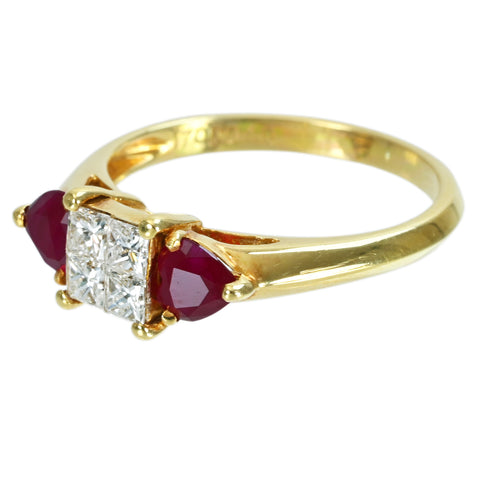 [Pre-owned] 18K Yellow Gold Diamond Ring, Diamond and Ruby, D0.40ct, 3.1g, #12.5 