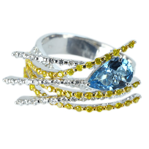 【中古】K18WG AQUAMARINE RING アクアマリンリング AQ0.92ct D0.60ct/0.51ct 6.1g #13