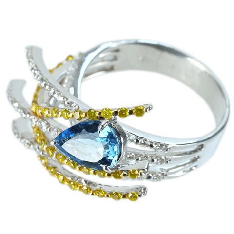 【中古】K18WG AQUAMARINE RING アクアマリンリング AQ0.92ct D0.60ct/0.51ct 6.1g #13