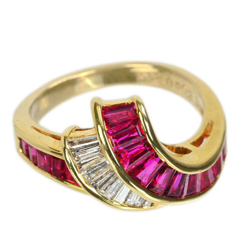 【中古】K18YG RUBY ＆ DAIMONDS ルビー・ダイヤモンドリング R1.20ct D0.23ct 4.6g #7.5