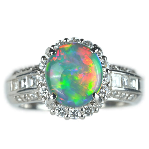 【中古】PT900 BLACK OPAL ブラックオパールリング BO1.65ct D0.56ct 8.4g #10