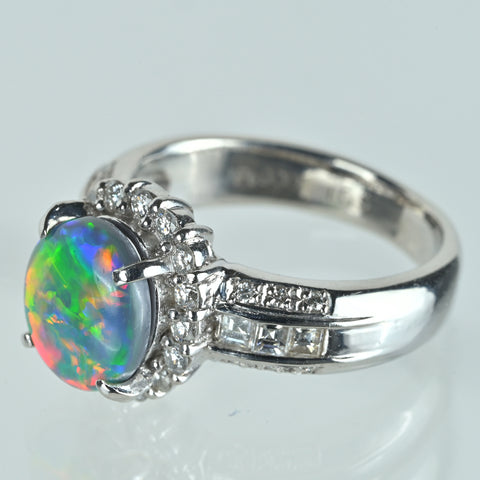 【中古】PT900 BLACK OPAL ブラックオパールリング BO1.65ct D0.56ct 8.4g #10