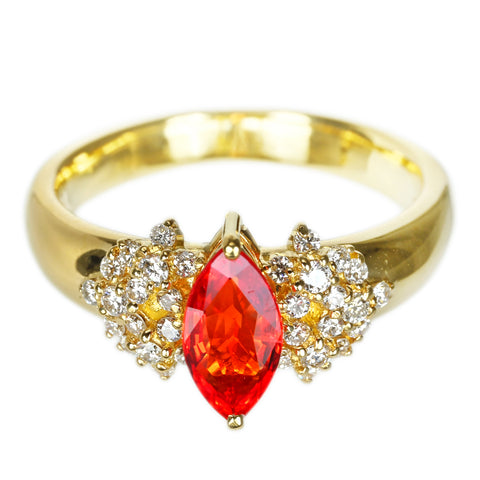 【中古】K18YG ORANGE SAPPHIRE オレンジサファイアリング S0.83ct D0.26ct CGLソ 5.9g #9.5