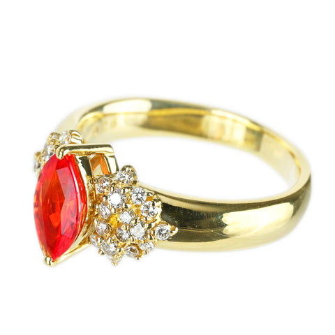 【中古】K18YG ORANGE SAPPHIRE オレンジサファイアリング S0.83ct D0.26ct CGLソ 5.9g #9.5