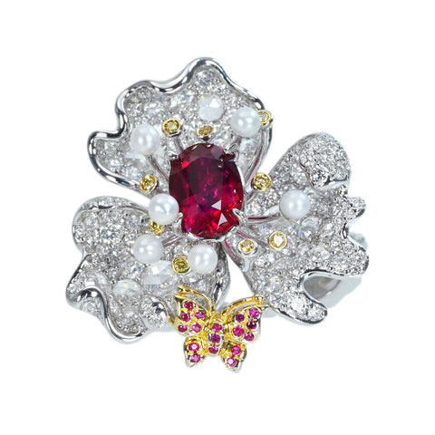 【中古】K18WG RUBY RING ビルマ産非加熱ルビーリング R2.05ct D2.42ct GRS鑑別書 11.4g ＃12