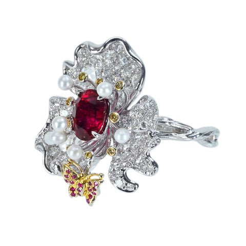 Pre-owned 18K White Gold Ruby Ring, Unheated Burmese Ruby, 2.05ct R, 2.42ct D, GRS Certificate, 11.4g, #12 