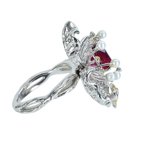 Pre-owned 18K White Gold Ruby Ring, Unheated Burmese Ruby, 2.05ct R, 2.42ct D, GRS Certificate, 11.4g, #12 