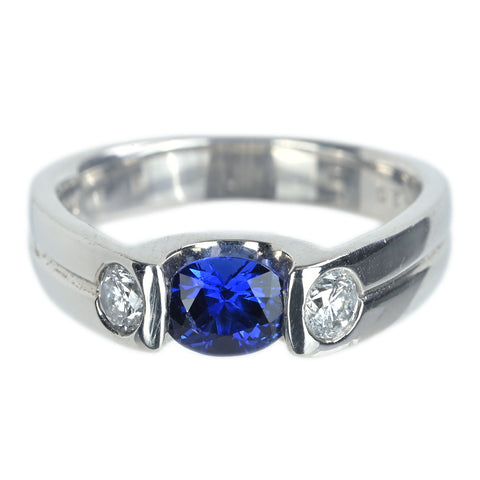 【中古】PT900 SAPPHIREサファイアリング S0.54ct D0.20ct 6.6g #8