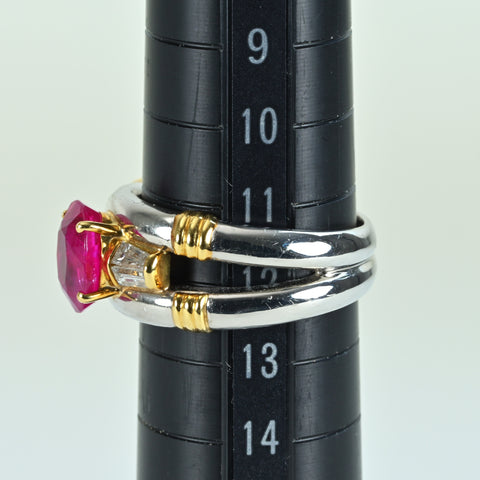 【中古】PT900/K18 RUBY ビルマ産ルビーリング R2.20ct D0.29ct GIA鑑別書 11.5g #12.5