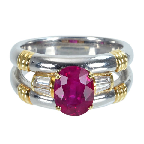 【中古】PT900/K18 RUBY ビルマ産ルビーリング R2.20ct D0.29ct GIA鑑別書 11.5g #12.5