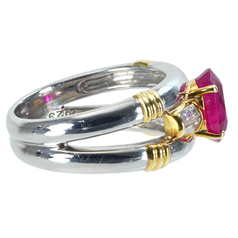 【中古】PT900/K18 RUBY ビルマ産ルビーリング R2.20ct D0.29ct GIA鑑別書 11.5g #12.5