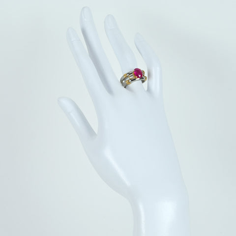 【中古】PT900/K18 RUBY ビルマ産ルビーリング R2.20ct D0.29ct GIA鑑別書 11.5g #12.5