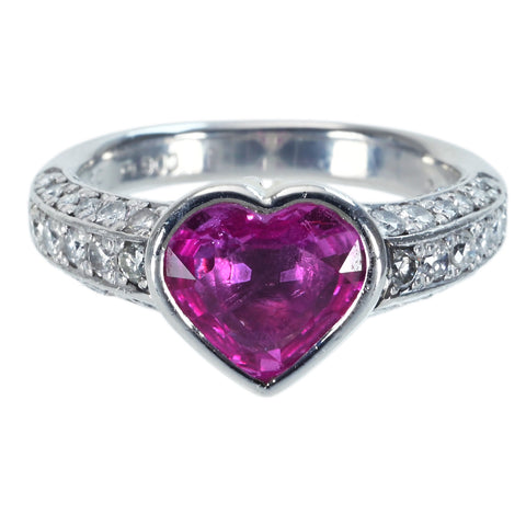 【中古】PT900 PINK SAPPHIRE RING ハートシェイプカット ピンクサファイアリング PS1.90ct D0.84ct 6.6g #11