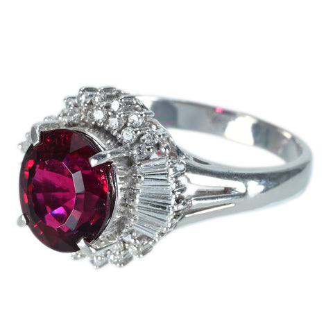 [Pre-owned] PT900 Tourmaline Ring, Red Tourmaline (Rubellite), 2.77ct, D0.48ct, with sorting, 6.3g, #9 