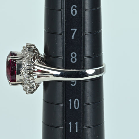 [Pre-owned] PT900 Tourmaline Ring, Red Tourmaline (Rubellite), 2.77ct, D0.48ct, with sorting, 6.3g, #9 