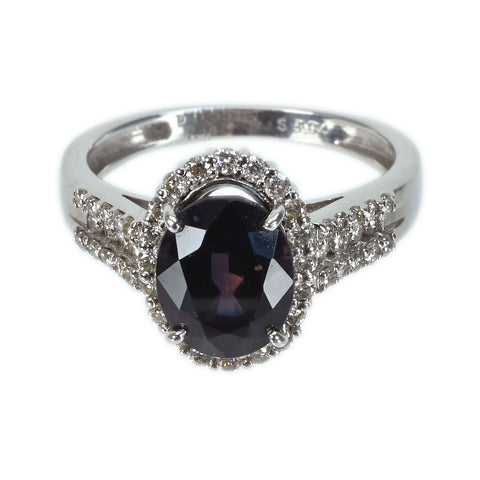 【中古】K18WG SAPPHIRE 非加熱カラーチェンジサファイアリング S3.94ct D0.55ct GRS鑑別書 4.6g ＃14