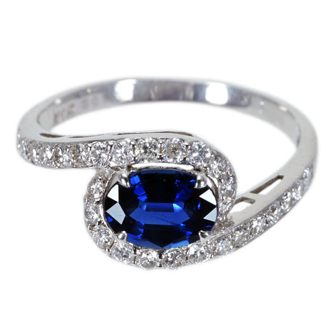 【中古】K18WG SAPPHIRE サファイアリング S0.975ct D0.45ct ソーティング付き 2.5g #13
