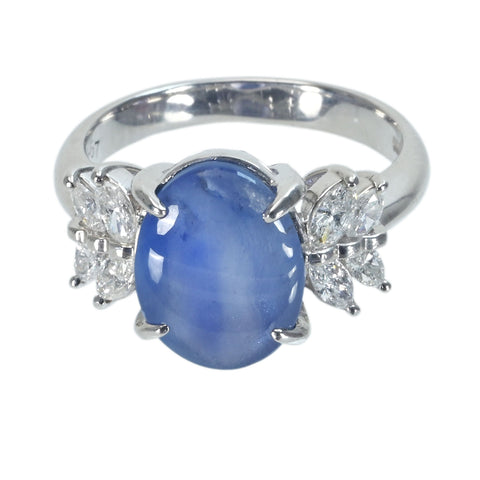 【中古】PT900 STAR SAPPHIREスターサファイアリング SS5.03ct D0.57ct 8.8g #14.5