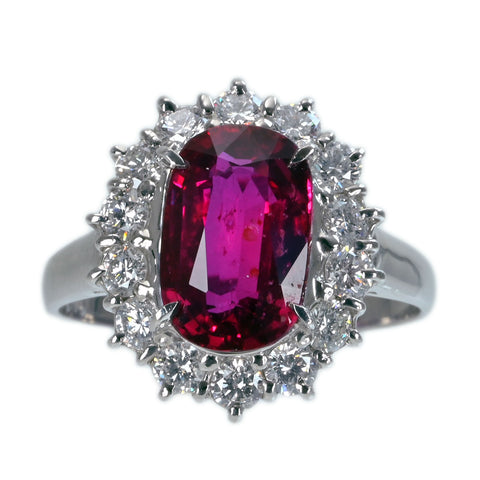 Pre-owned PT900 No Heat Ruby Ring, 3.10ct (R) x 0.77ct (D) Pigeon Blood, 5.4g (A) with AIGS Certificate, #12 