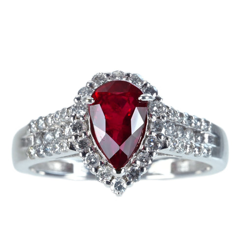 【中古】K18WG Myanmar RUBY RING ビルマ産ルビーリング R1.53ct D0.55ct Pigeon Blood GRS鑑別書 4.4g #14
