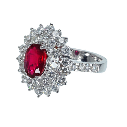 Pre-owned 18K RUBY RING, Unheated Ruby from Mozambique, R2.17ct, D2.37ct, GRS Certificate, 6.8g, #13.5 