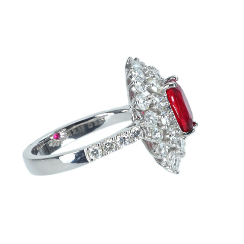 Pre-owned 18K RUBY RING, Unheated Ruby from Mozambique, R2.17ct, D2.37ct, GRS Certificate, 6.8g, #13.5 