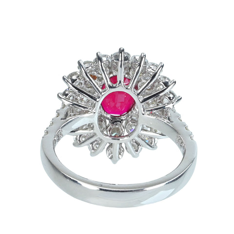Pre-owned 18K RUBY RING, Unheated Ruby from Mozambique, R2.17ct, D2.37ct, GRS Certificate, 6.8g, #13.5 