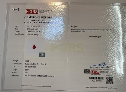 【中古】K18WG NO HEAT RUBY RING モザンビーク産非加熱ルビーリング R2.06ct D0.59ct GRS鑑別書 5.5g #13