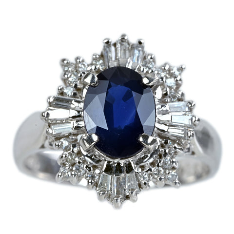 【中古】PT900 SAPPHIREサファイアリング S1.41ct D0.32ct 6.2g #12