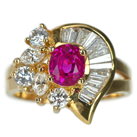 【中古】K18YG PINK SAPPHIRE ピンクサファイアリング PS1.25ct D1.12ct GRJソーティング付き 6.7g #13