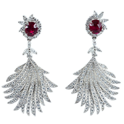 【中古】K18WG RUBY EARRING ミャンマー産ルビーピアス R2.79ct D3.21ct Pigeon Blood AIGS鑑別書 13.6g