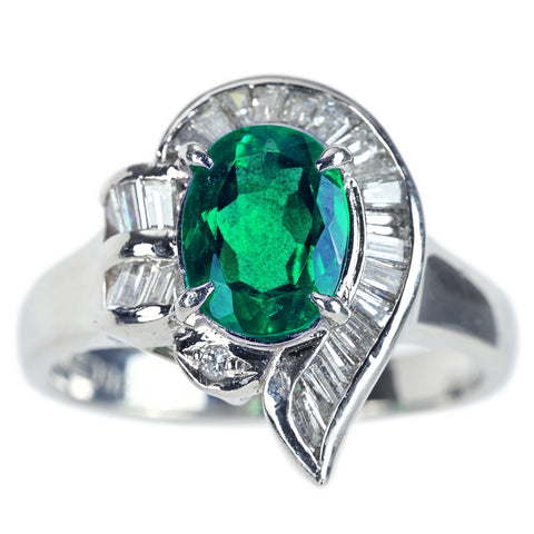 【中古】PT900 EMERALD エメラルドリング E0.98ct D0.45ct 5.3g #7