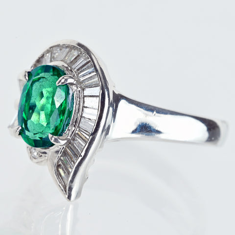 【中古】PT900 EMERALD エメラルドリング E0.98ct D0.45ct 5.3g #7
