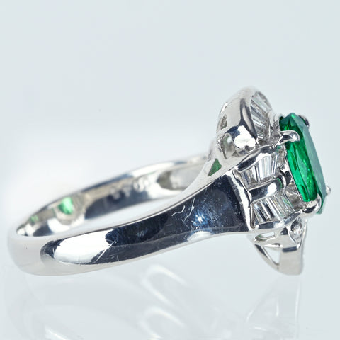 【中古】PT900 EMERALD エメラルドリング E0.98ct D0.45ct 5.3g #7