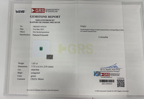 [Pre-owned] 18K White Gold Colombian Emerald Ring, E1.05ct, D0.36ct, GRS 5.1g, #13.5 